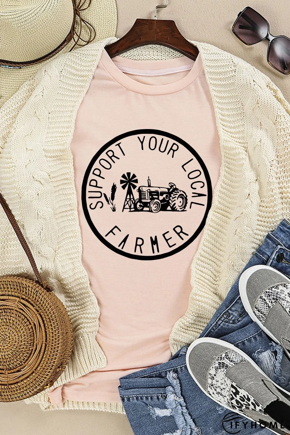 Pink Support Your Local Farmer Graphic Tee | IFYHOME