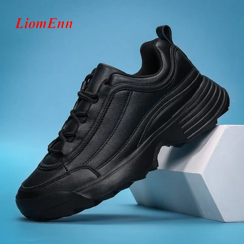 2021 Spring Leather Chunky Sneakers Women's Sports Shoes Ladies Thick White Black Sneakers Women Tennis Vulcanized Shoes basket