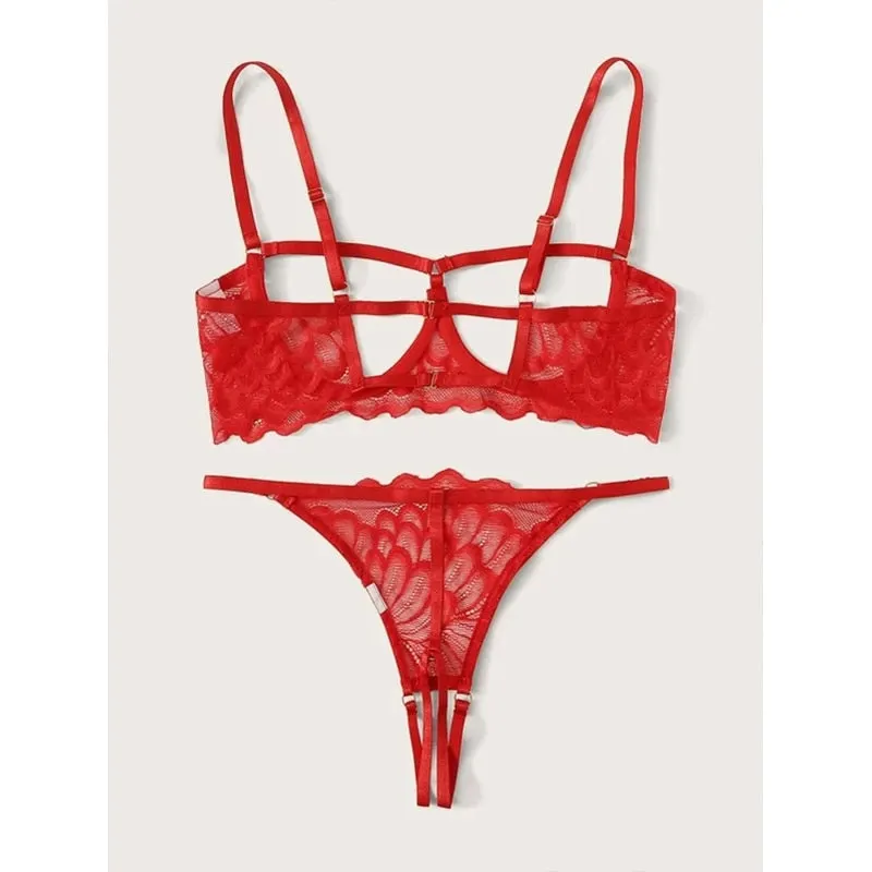 Ellolace Lingerie Set Sexy Hollow Out Lingerie Underwear Set Women's Push Up Bra Erotic Lingerie Sex Underwear For Women