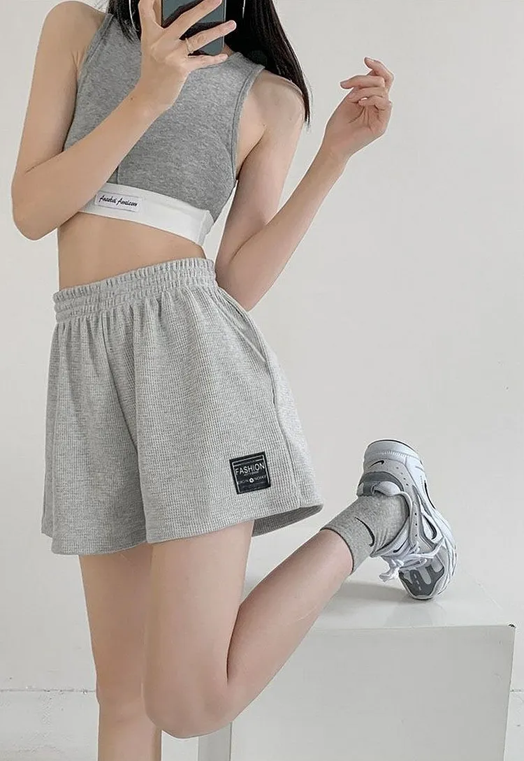 Waffle Knit Wide Leg Shorts with Elastic Waistband