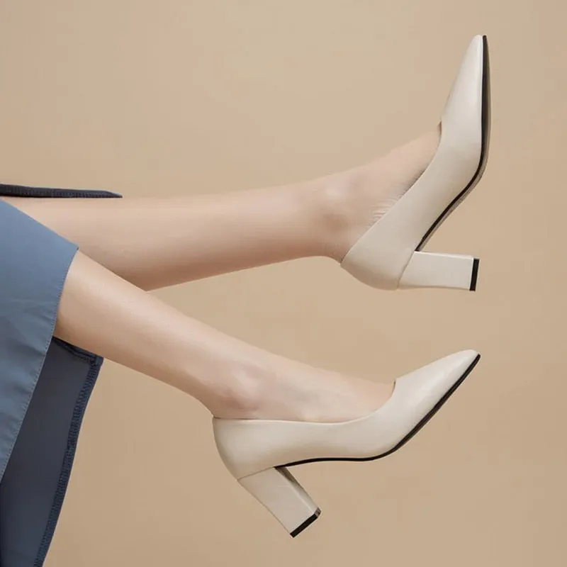 Women's High Heels High Heels Dress Shoes Pointed Toe Boat Shoes Ladies White Wedding Square Heel Ladies Dress Shoes35-41