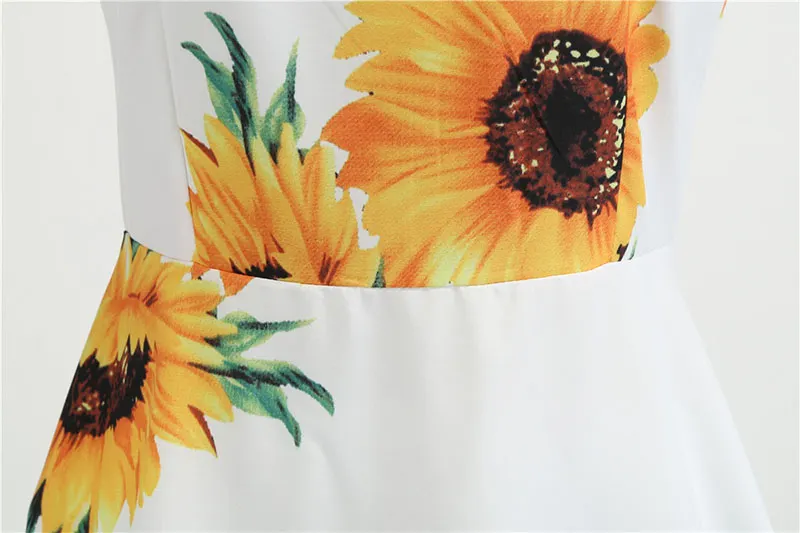 Churchf Sexy Spaghetti Strap Swing Vintage Rockabilly Dresses Floral Summer Beach Dress Women  White Boho Sunflower Midi Dresses-Outfit Ideas