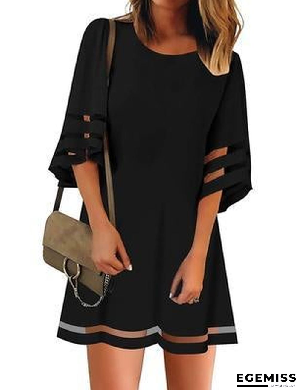 Flared Sleeve Mesh Stitched A-line Skirt Dress | EGEMISS