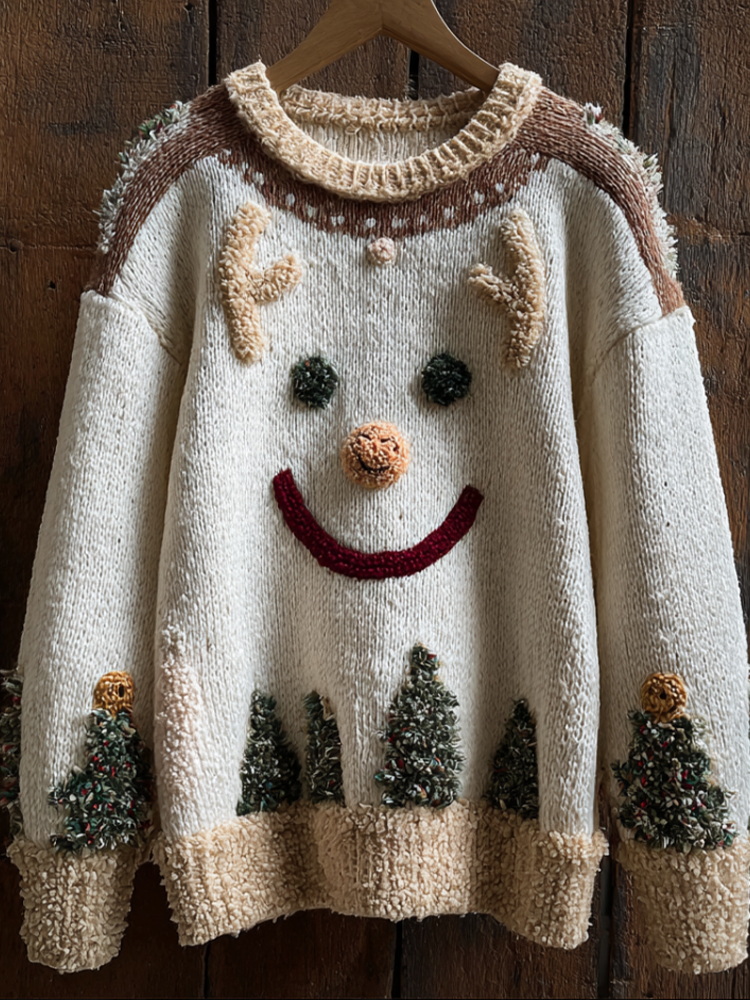 Christmas Snowman Element Women's Round Neck Knit Sweater