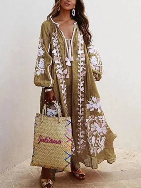 Brownm Autumn Collar Long Sleeve Printed Dresses