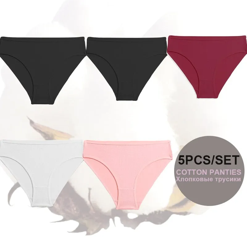 FINETOO 5PCS/Set Lingerie Cotton Women Panties Lingerie S-XL Briefs Sexy Ladies Intimates Underwear Female Pantys New Underpants