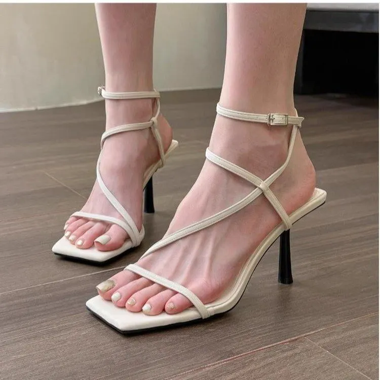 Churchf Churchf High Heels Women's Fine Heel 2023 Summer New French Temperament A Word With A Square Head Simple Sandals Generation Hair