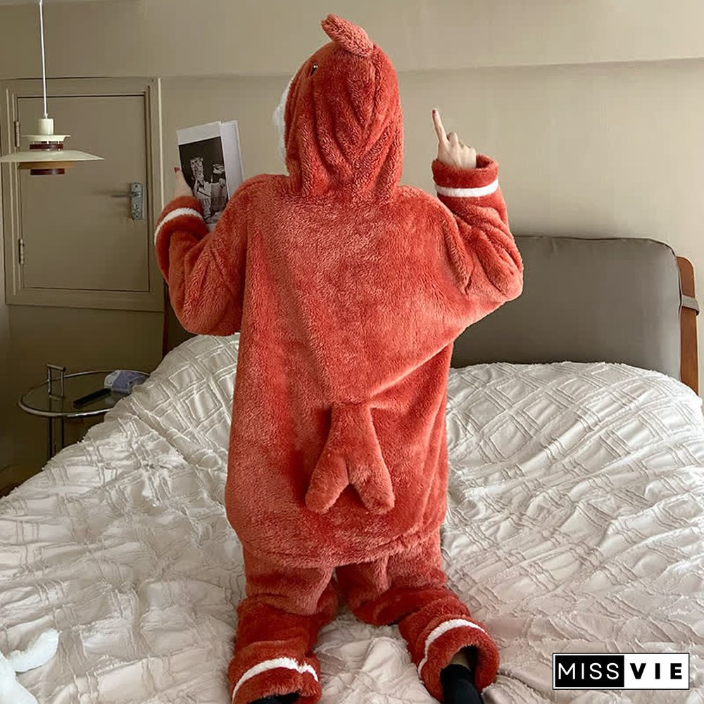 Lovely Cartoon Shark Plush Hooded Pajamas Set