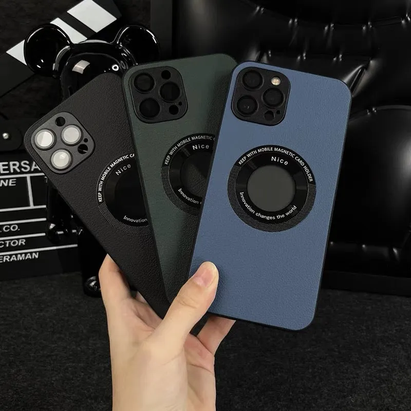 For iPhone13/14 Series Magnetic Hollow Logo Mobile Phone Case