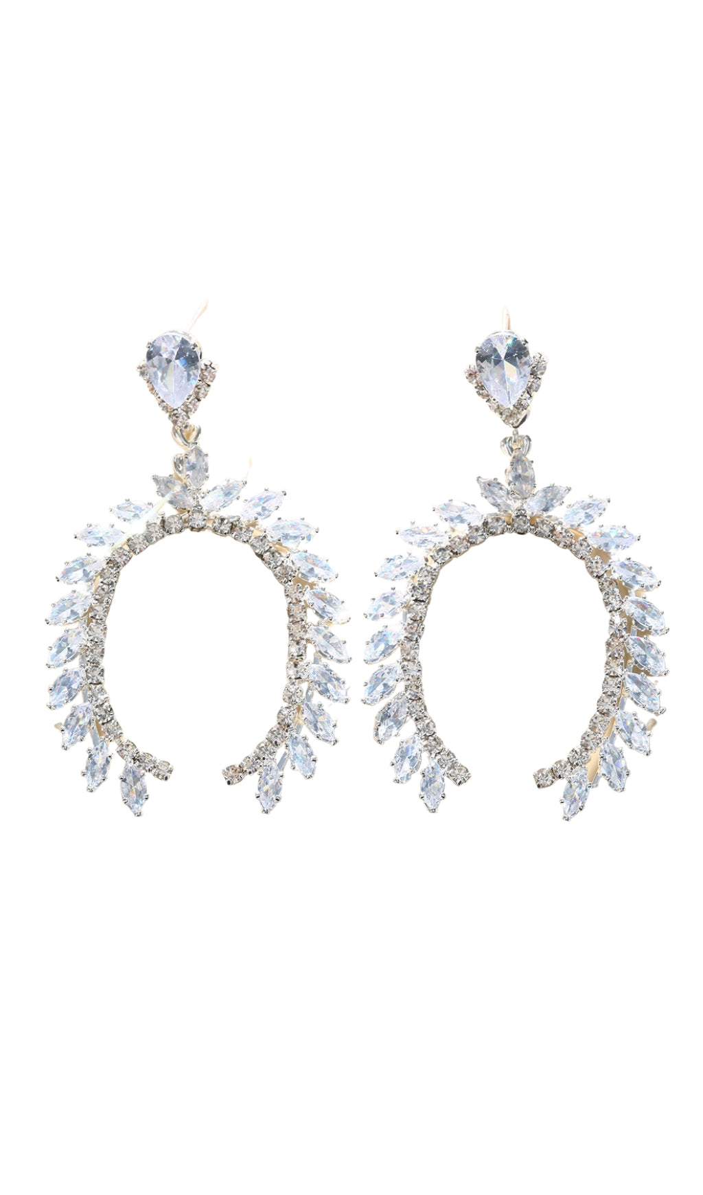 Silver Crystal Arched Shape Drop Earrings Flowering Girl
