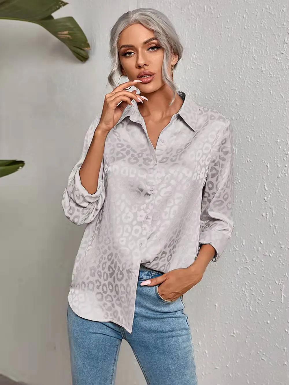 Back to school  Women Leopard Print Luxury Blouse Spring Summer Long Sleeve Lapen Vintage Button Up Shirt Office Lady Satin Tunics Harajuku Top