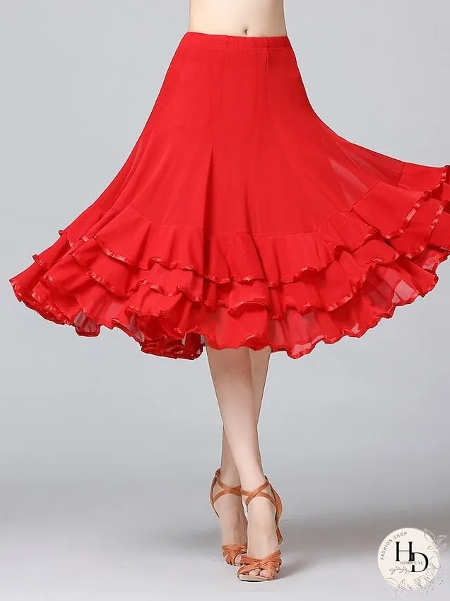 Women's Ballroom Waltz Modern Dancing Latin Dance Skirts Pleats Cascading Ruffles Wave-like Training Performance
