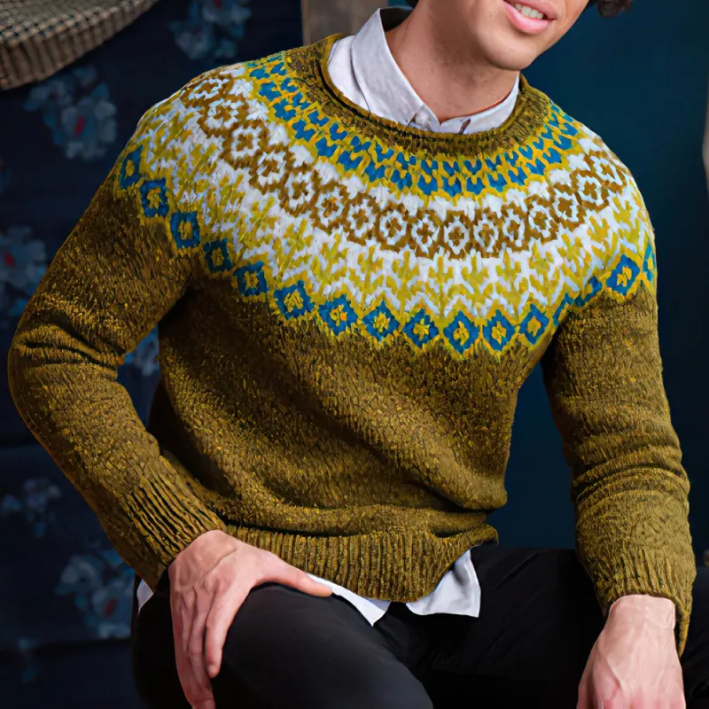 Retro Nature Graphics Jacquard Iceland Crew Neck Sweater