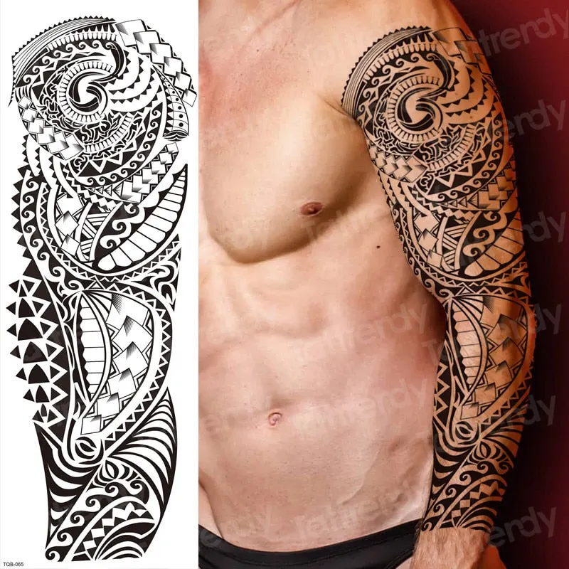 skull sleeve tattoo designs large full arm temporary tattoos for men boy tatoo fake waterproof tiger totem lion dragon pattern