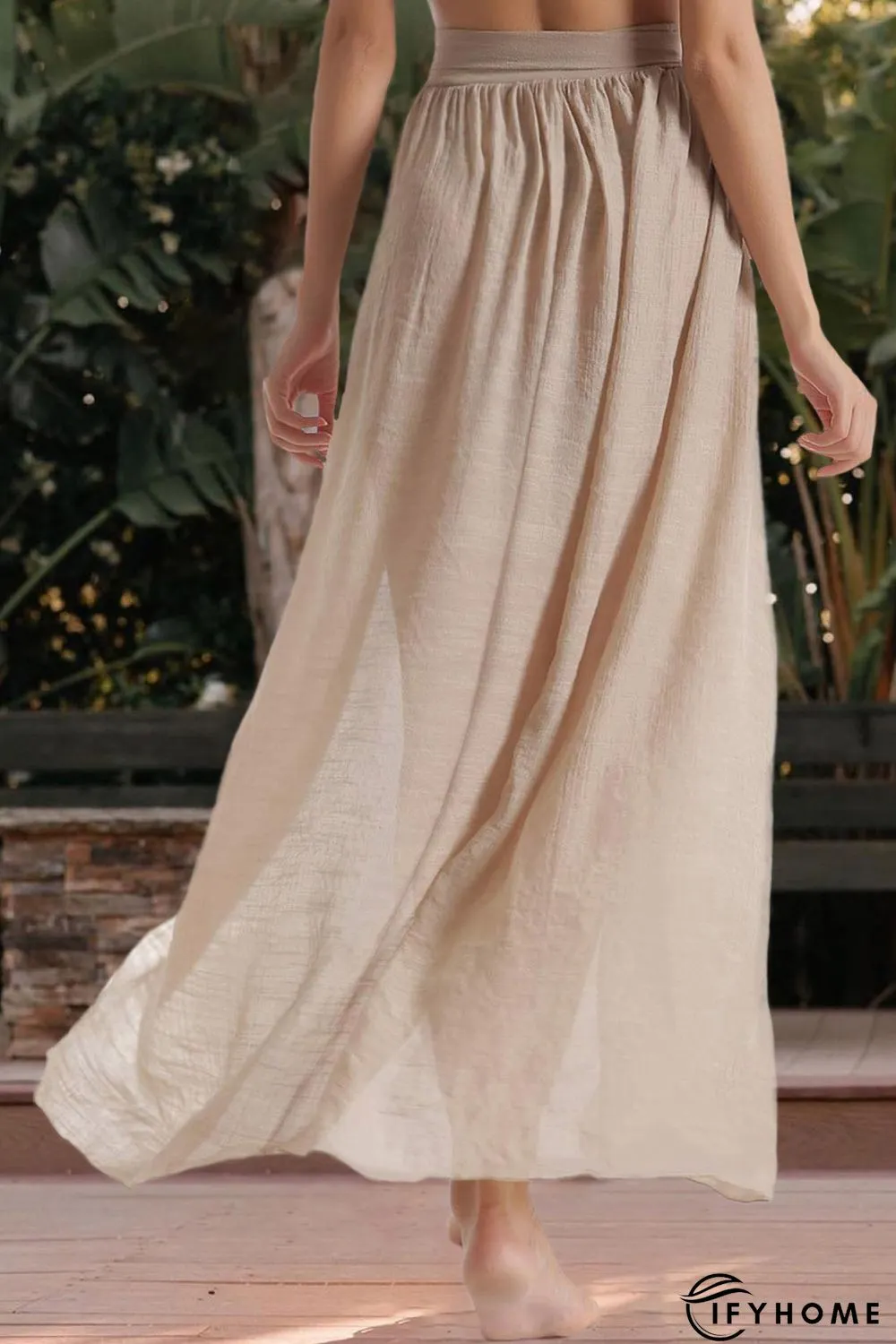 Khaki Sheer Maxi Beach Cover up with Split | IFYHOME