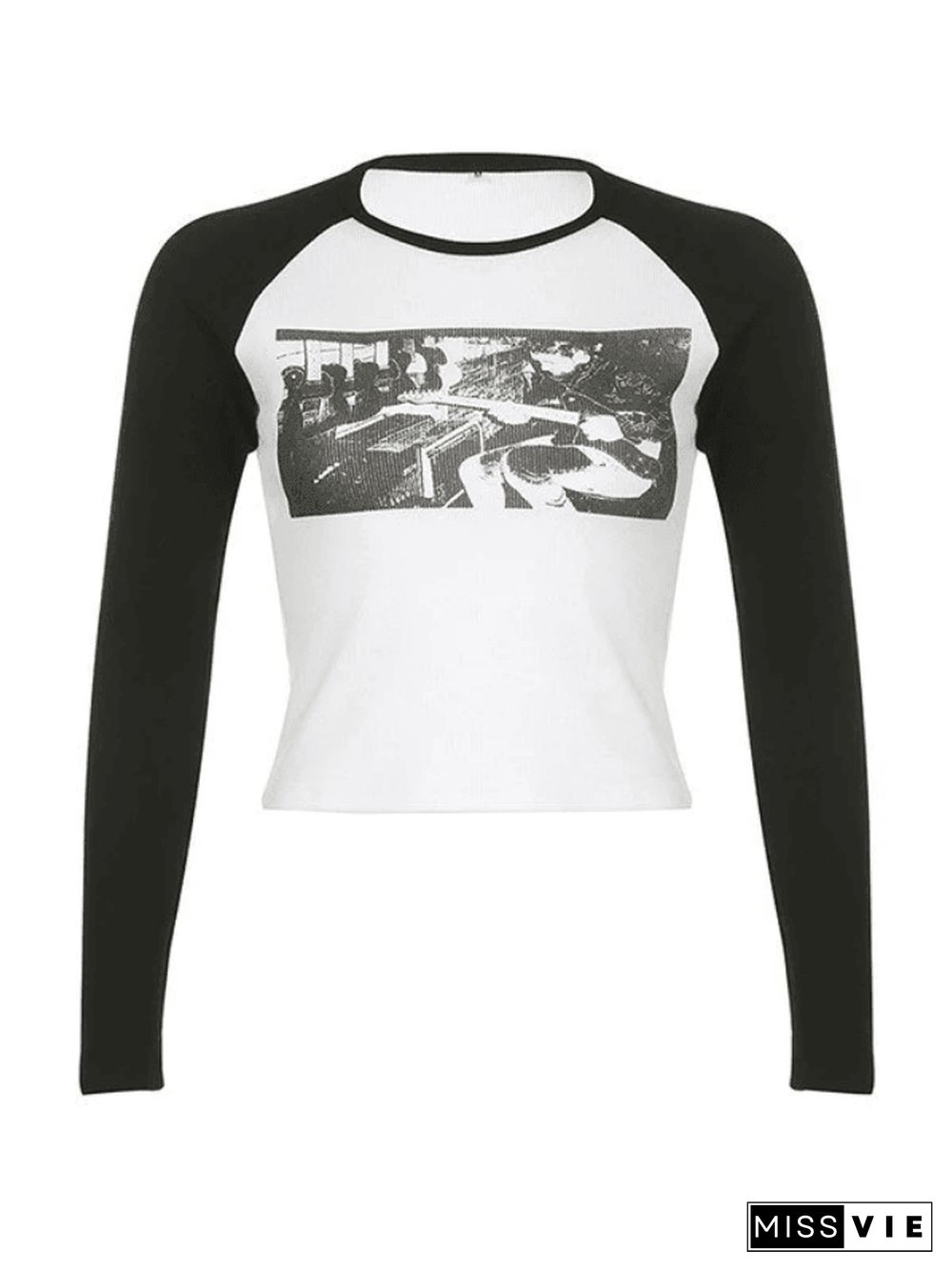 Figure Graphic Raglan Long Sleeve Crop Top