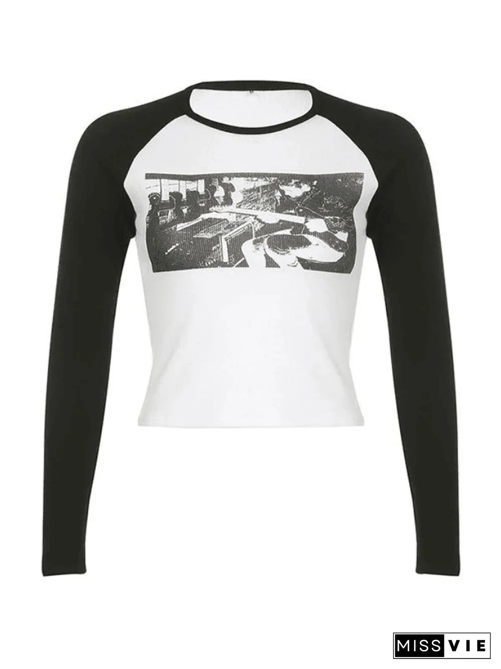 Figure Graphic Raglan Long Sleeve Crop Top