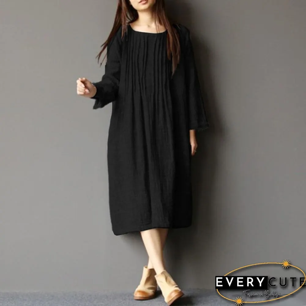 S-5XL Women Batwing Long Shirt Dress Casual Plain Kaftan Midi Dress Ethnic Dress