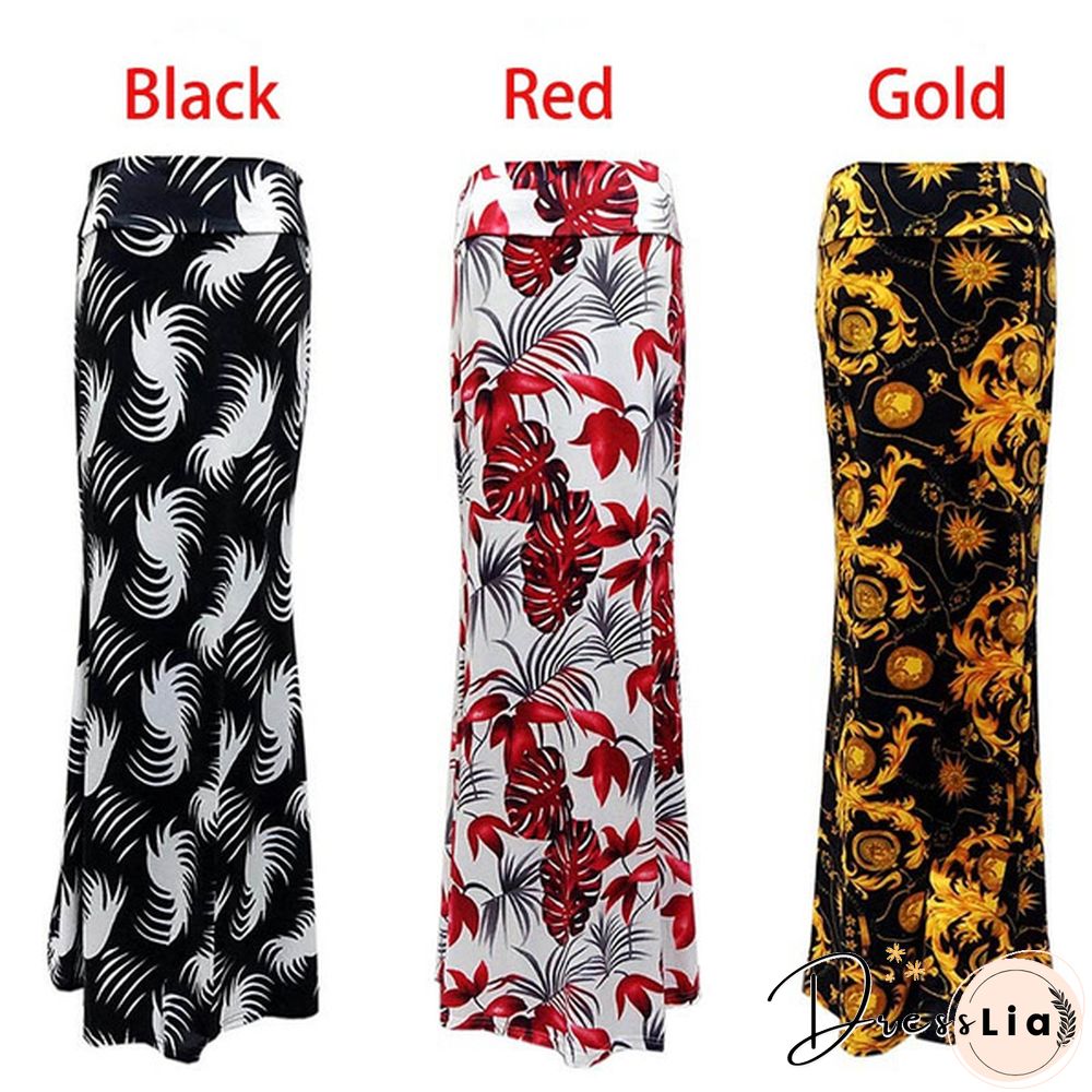 Women Summer Sexy Maxi Skirt Floral Print Patchwork Slim Casual Skirts Beach Party Long Dress