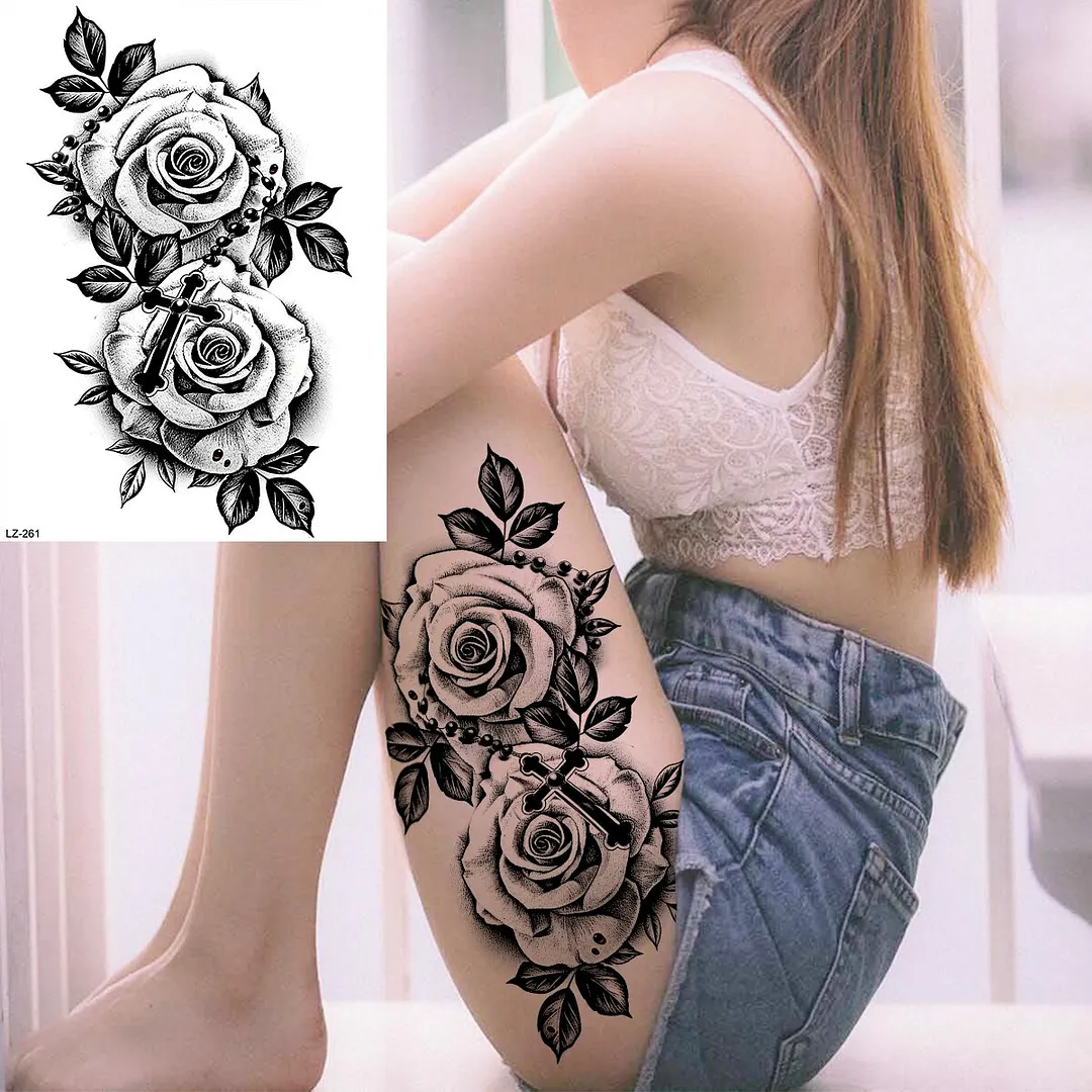 Sdrawing Peony Flower Temporary Tattoos For Women Adults Realistic Compass Moon Pendant Fake Tattoo Sticker Arm Body Tatoos