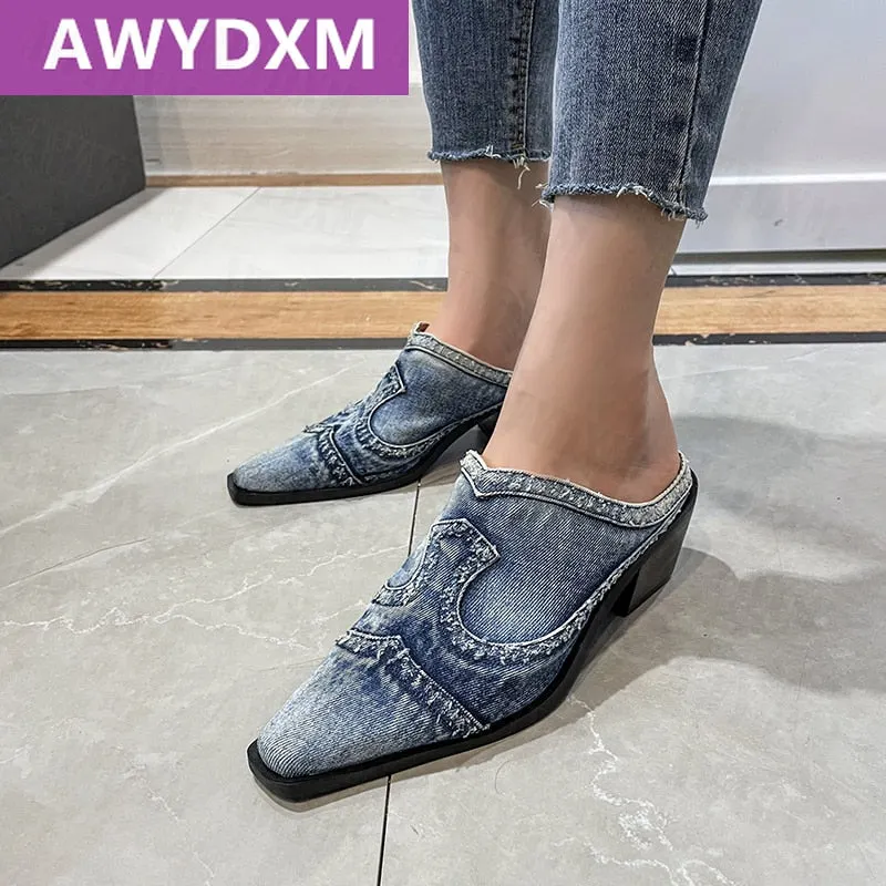 Women's Shoes 2022 New Summer Autumn Mid Heels Sandals Fashion Designer Mixed Color Slippers Pumps Sexy Dress Flip Flops Mujer