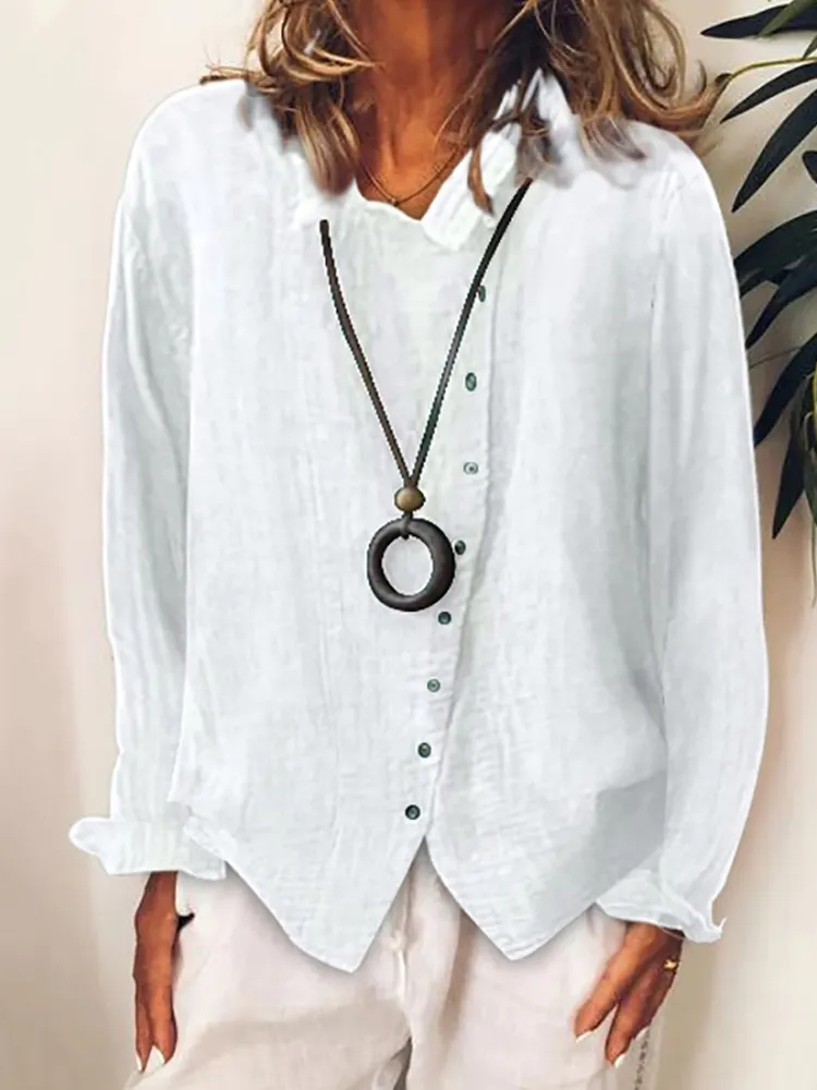 Solid Color Long Sleeve Button Casual Shirt