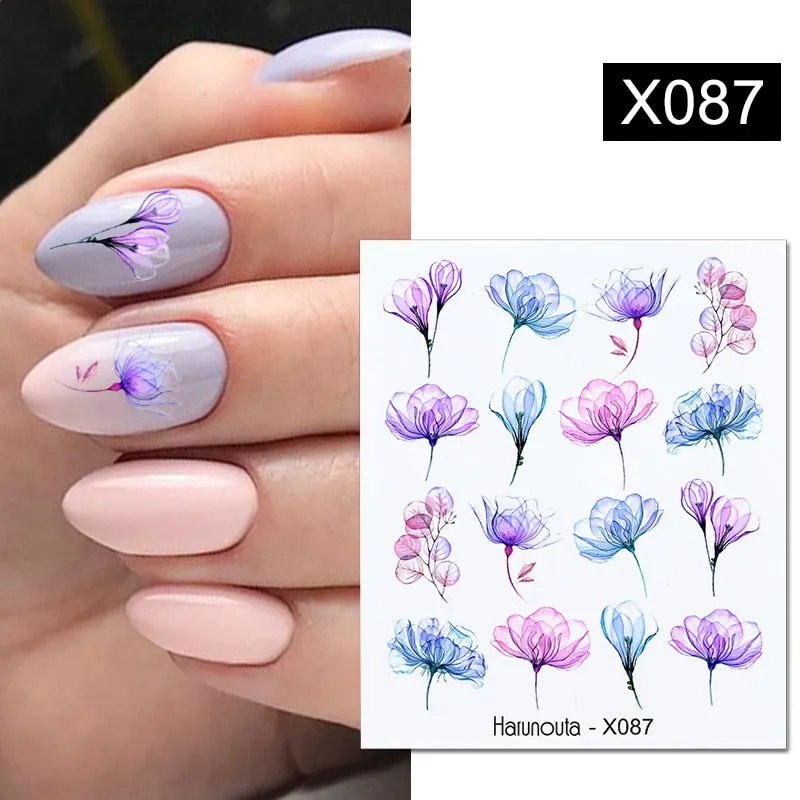 1Pc Spring Water Nail Decal And Sticker Flower Leaf Tree Green Simple Summer DIY Slider For Manicuring Nail Art Watermark