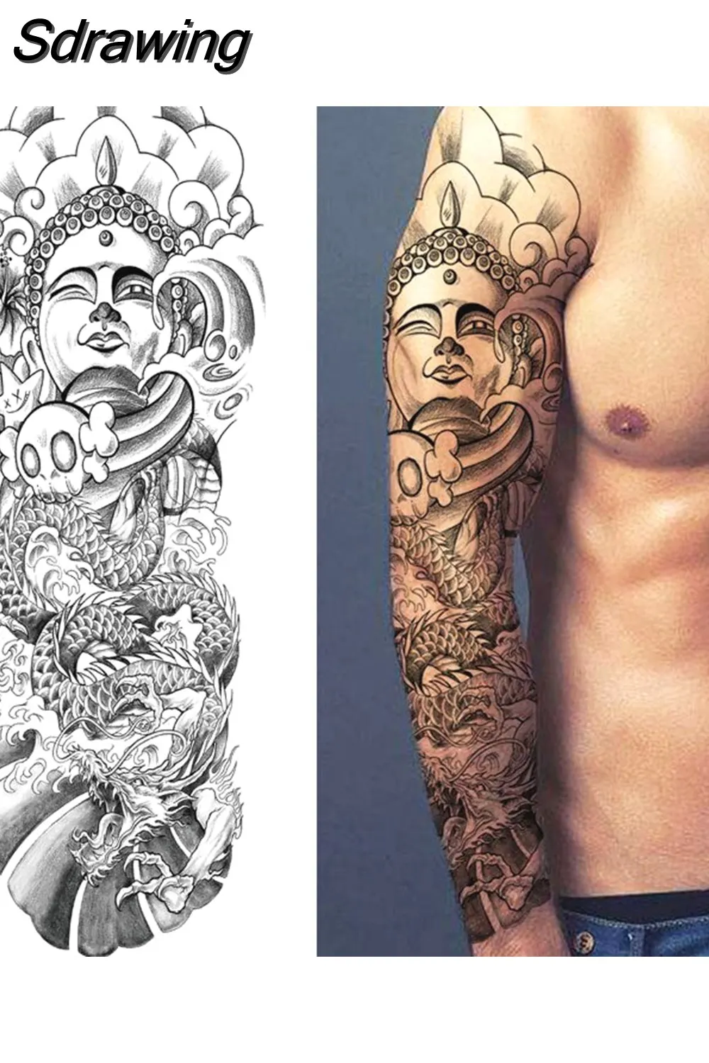 Sdrawing Sheets Full Arm Leg Extra Large Temporary Tattoos, Body Art For Men And Women - Wolf,Tiger,Bear,Warrior,Tribal Symbol 430-0