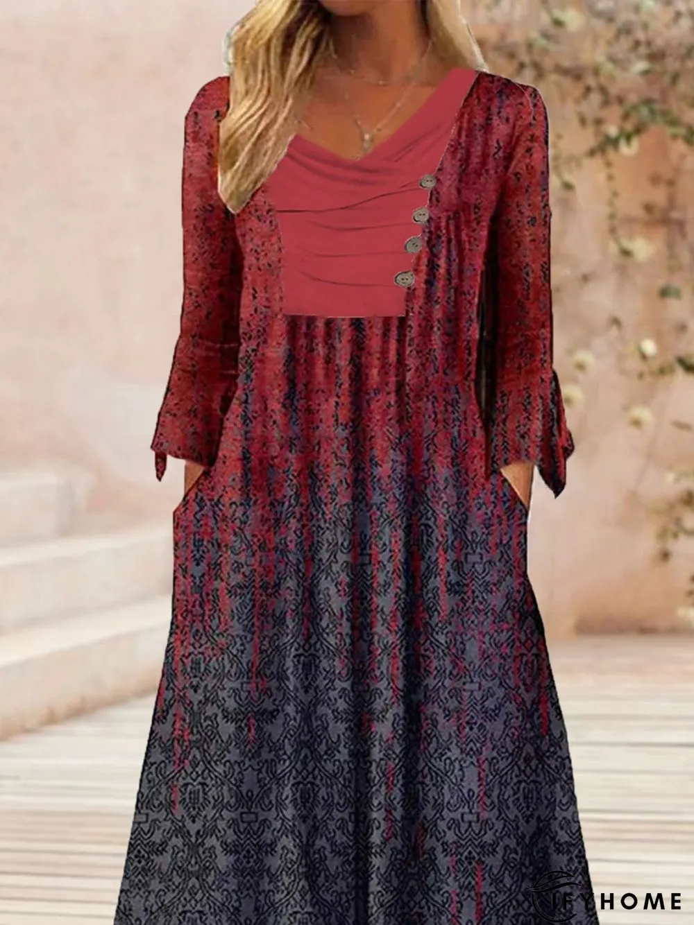 Casual Abstract Buttoned A-Line Loose Dress | IFYHOME