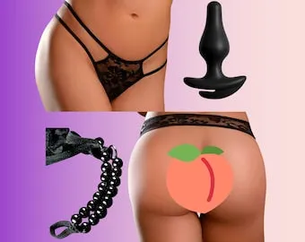 Bottomless thong with anal plug made of silicone and double pearl chain,  discreet anal stimulation, silicone butt plug panties underwear