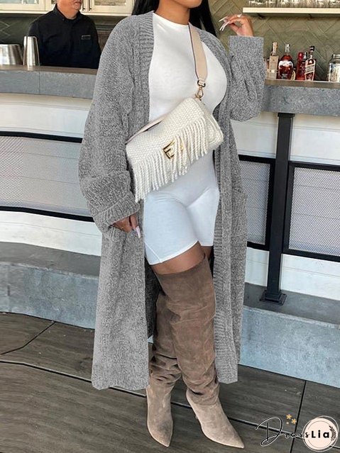 Women's Cardigans Solid Pocket Long Sleeve Long Knit Cardigan