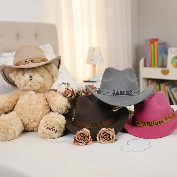 Kids Cowboy Hat Personalized Cowboy Hat For Toddler Boys Girls, Western Hat With Hatband For Kids Men Women, Custom Leather Patch Baby Cowgirl Hat, Perfect For Family Vacations And Western Themed Birthday Parties