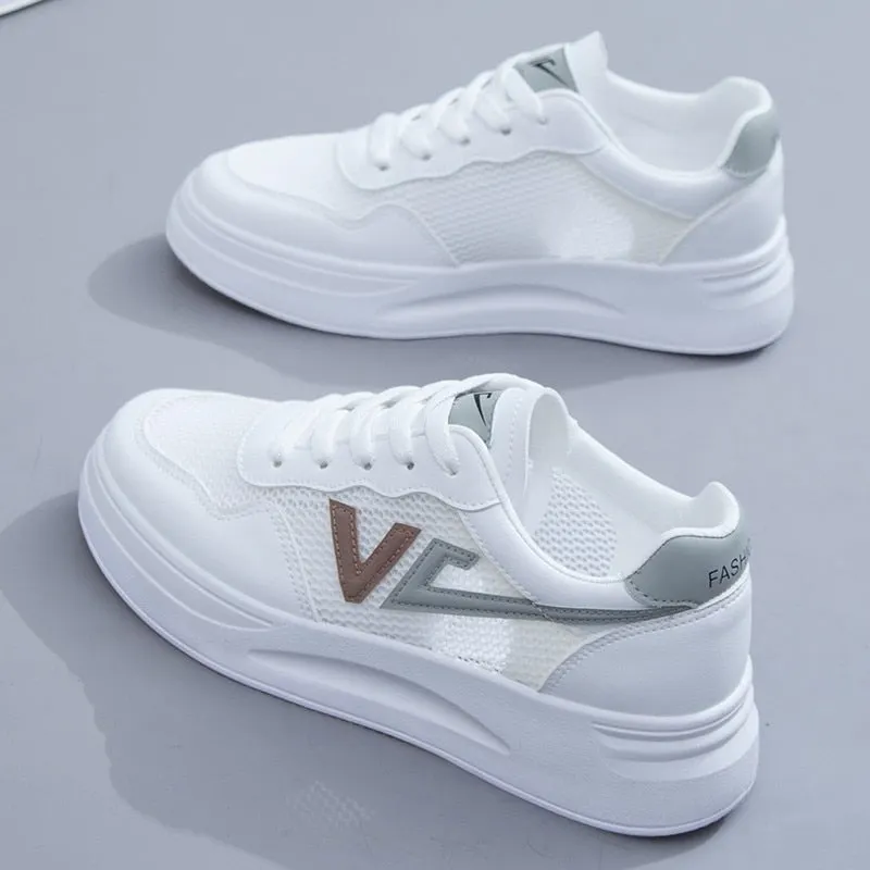 Vulcanized shoes sneakers women shoes solid color ladies flat shoes 2022 mesh women's sports comfortable breathable white shoes