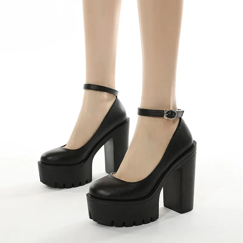  2022 New Spring And Autumn Leisure High Heels Sexy Stage Banquet Thick Heels Platform Black And White Size 35-42 Women's Shoes