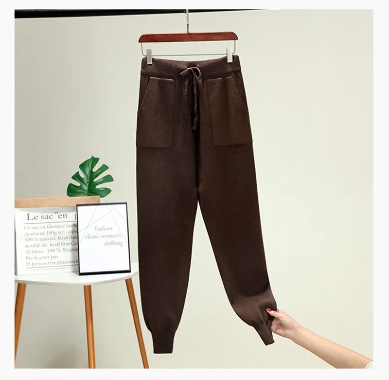 Women Elastic Waist Drawstring Trousers Thick Knitted Harem Pants Autumn Winter Sport swear Women'S Pants New Bottoms