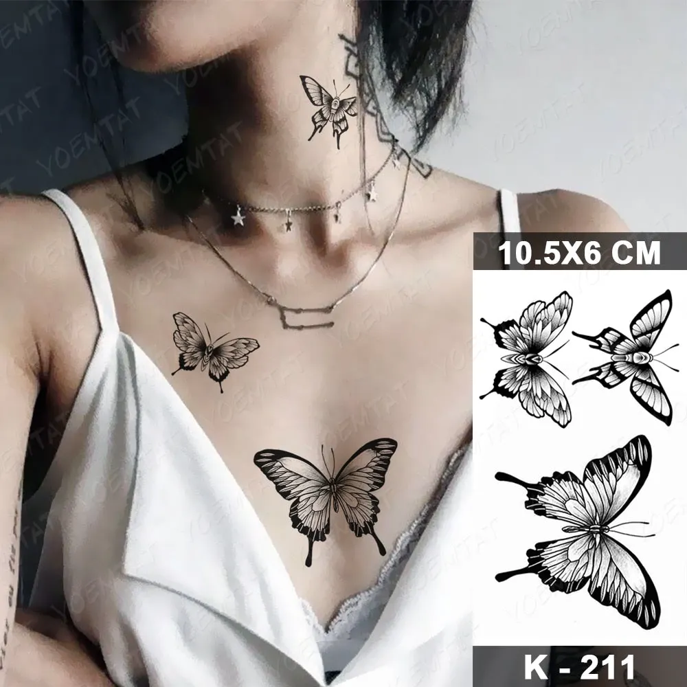Waterproof Temporary Tattoo Sticker Black Point Line Sunflower Geometric Rose Flash Tatoo Fake Tatto For Body Art Women Men