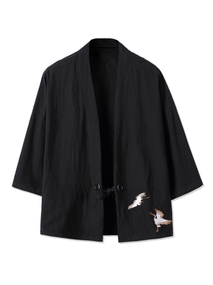 Cranes Embroidery Unisex Japanese Kimono Cardigan