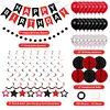 Birthday Decorations, Happy Birthday Banner with Birthday Balloons, Honeycomb Balls, Hanging Swirls, Circle Dots Garland, Happy Birthday Party Decorations for Women Men Boys Girls (Red & Black)