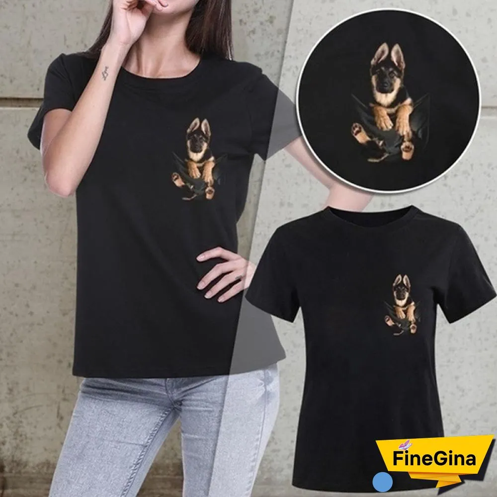 Unisex Funny Dog 3D Printed Cute T-Shirt Black German Shepherd In Pocket Cotton Tops