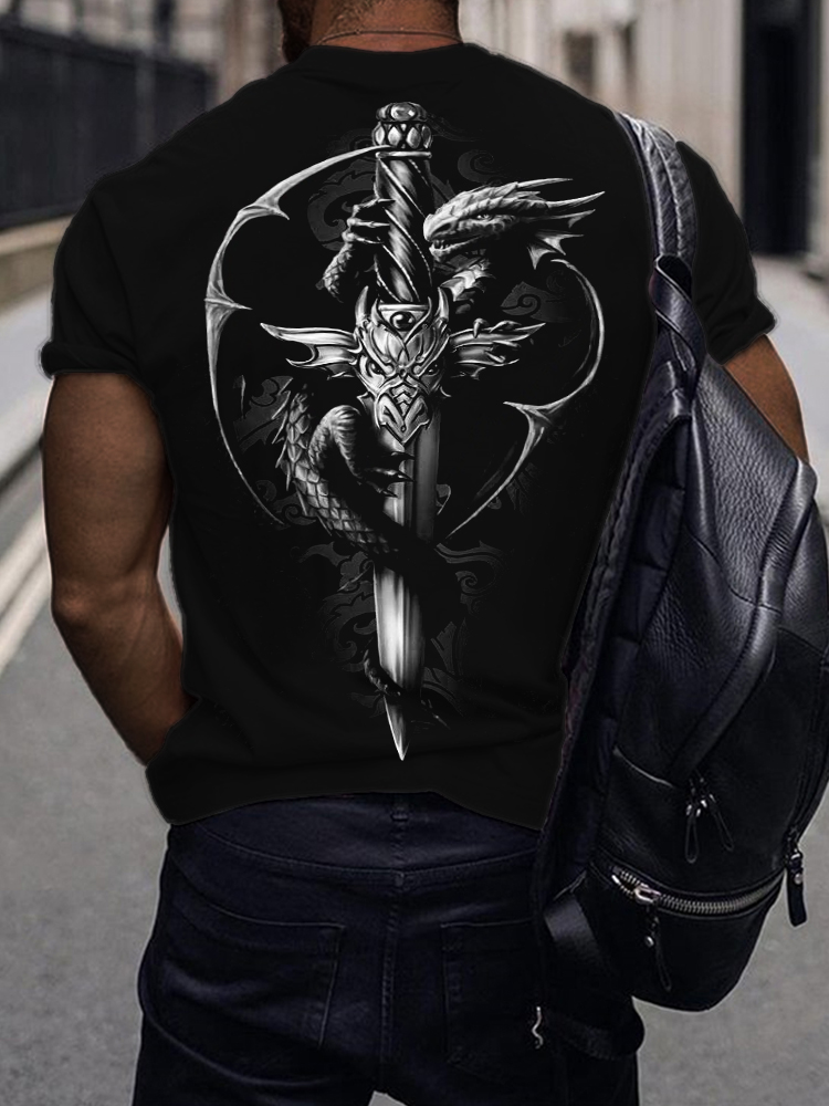 Men's Dragon & Sword Art Graphic T Shirt