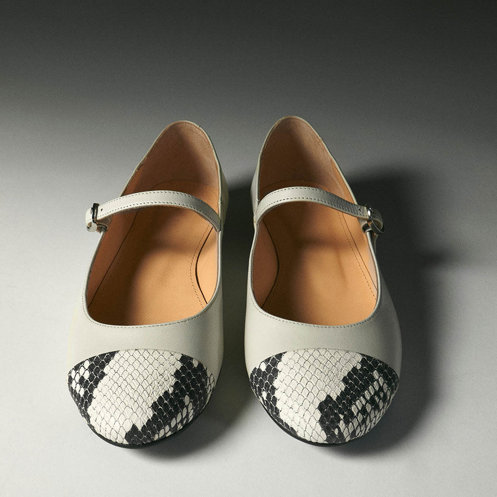Ivory Vegan Leather Round Toe Flat Mary Jane Ballet Shoes Nicepairs