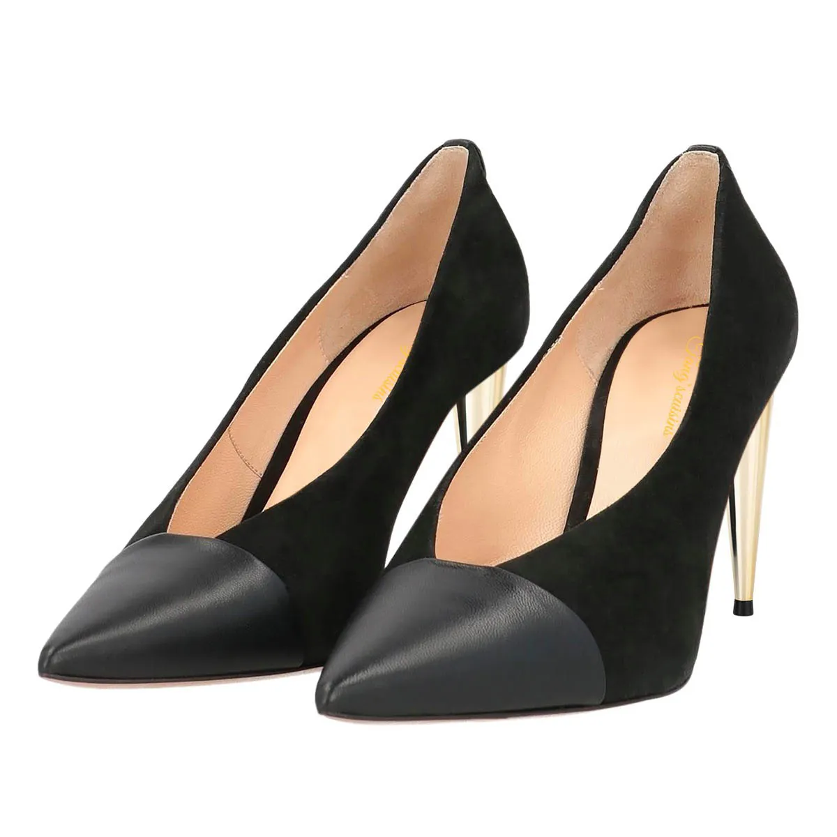 She Pumps Classy Pointed Toe Slip-On Cone Heel Black Pumps for Women