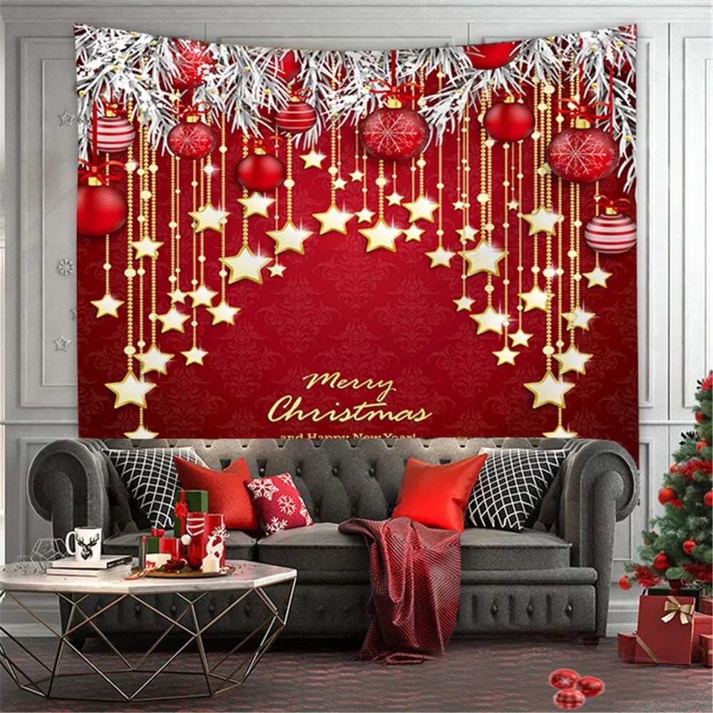 Merry Christmas Tapestry Wall Hanging Christmas Tree Fireplace Wall Cloth Tapestries Psychedelic Boho Decor Wall Tapestry Carpet