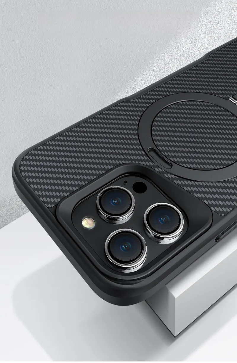 Carbon Fiber Magnetic Bracket Apple Phone Case