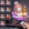 (US Local)Acrylic Double Sided Xmas Snowman 5D Diamond Painting Night Light for Tabletop