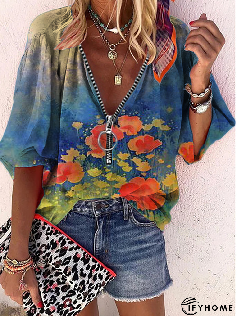 Plus size Vintage V Neck Floral Tops | IFYHOME