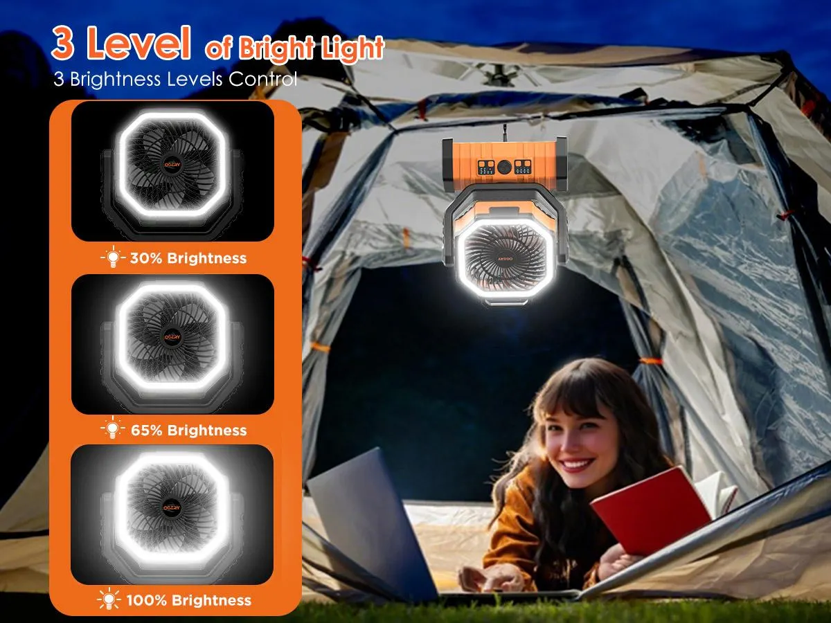 Mother's Day Gift OGERY Rechargeable Camping Fan with LED Light, Portable Multi-functional Fan with 360° Rotating Hook, Oscillating Emergency Camping Fan Cordless Rotatable Battery Powered Lightweight