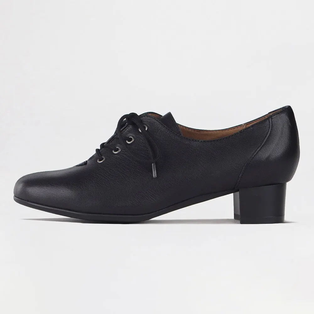 YDN Vegan Leather Round Toe Lace-Up Classic Black Heel Shoes