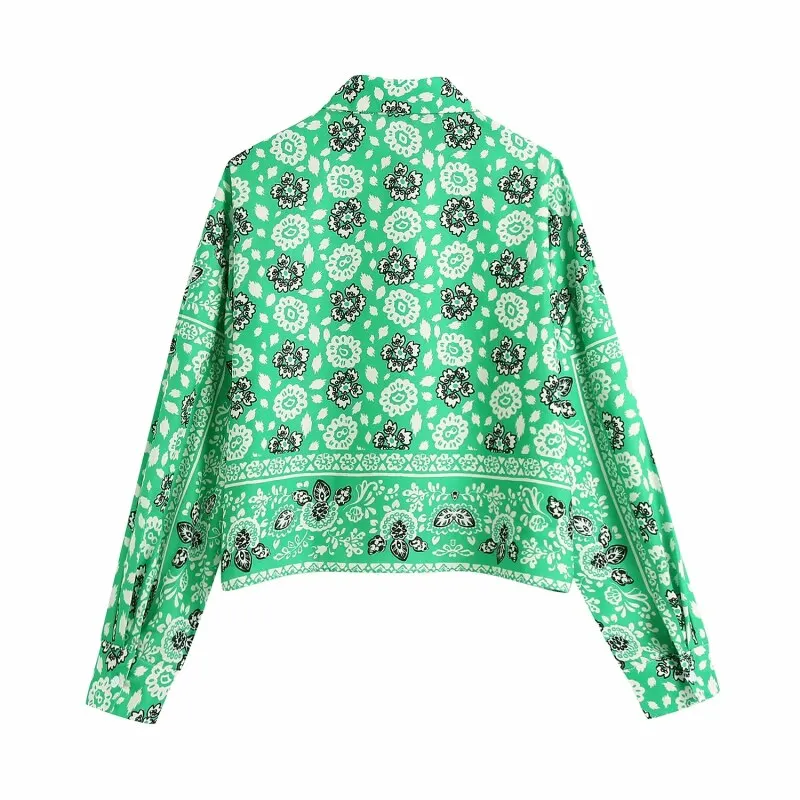SLMD Stylish Chic Contrast Colors Floral Printed Short Blouses Women 2021 Fashion Lapel Collar Long Sleeve Shirts Female Tops