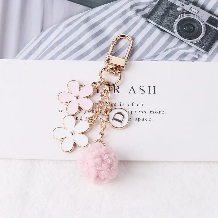 Pink Pom Flower Keychain
